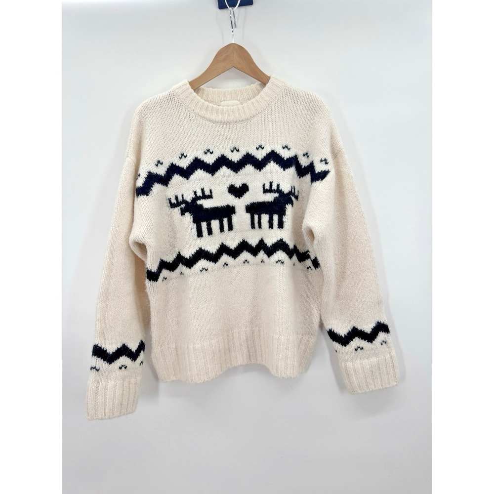 H&M Reindeer Heart Love Sweater Medium Wool Alpaca Holiday Cozy Chunky Knit